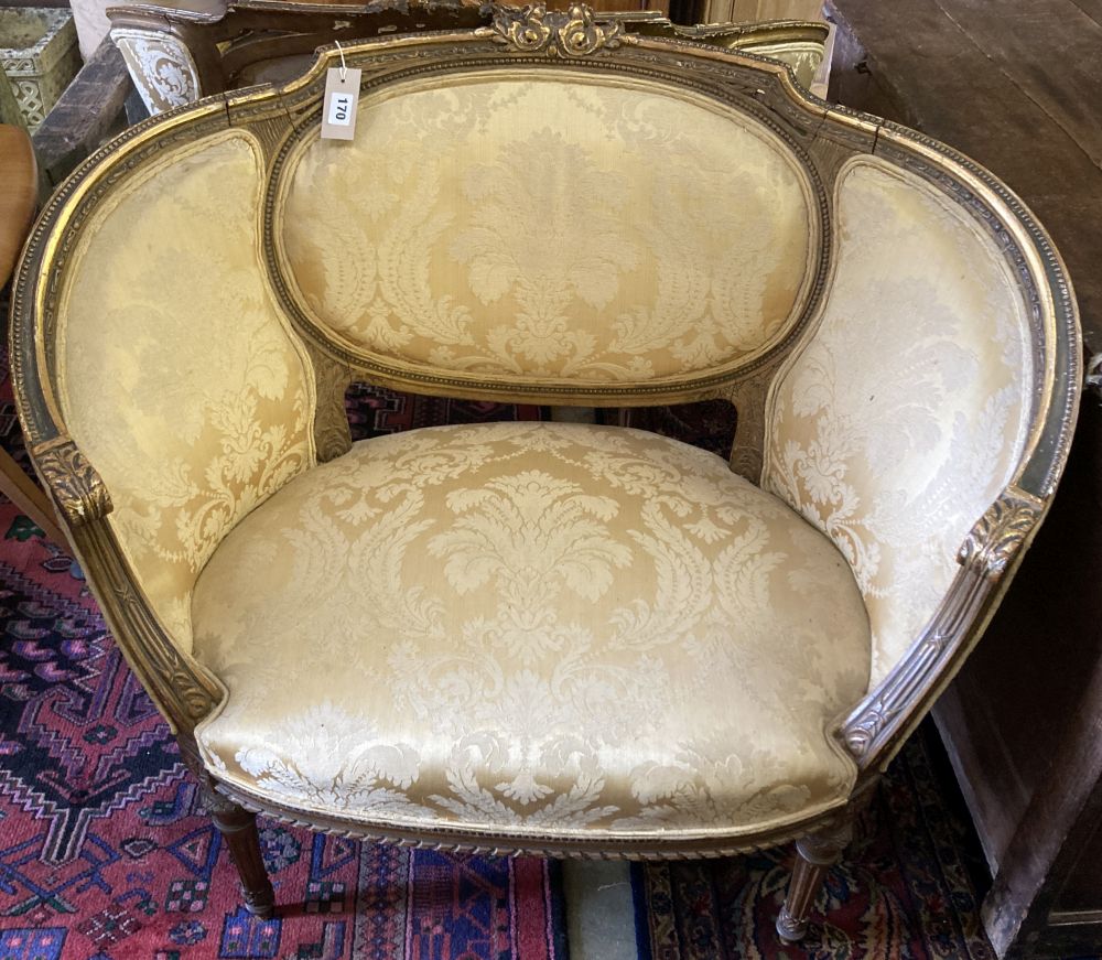 A Louis XVI style fauteuil, width 93cm